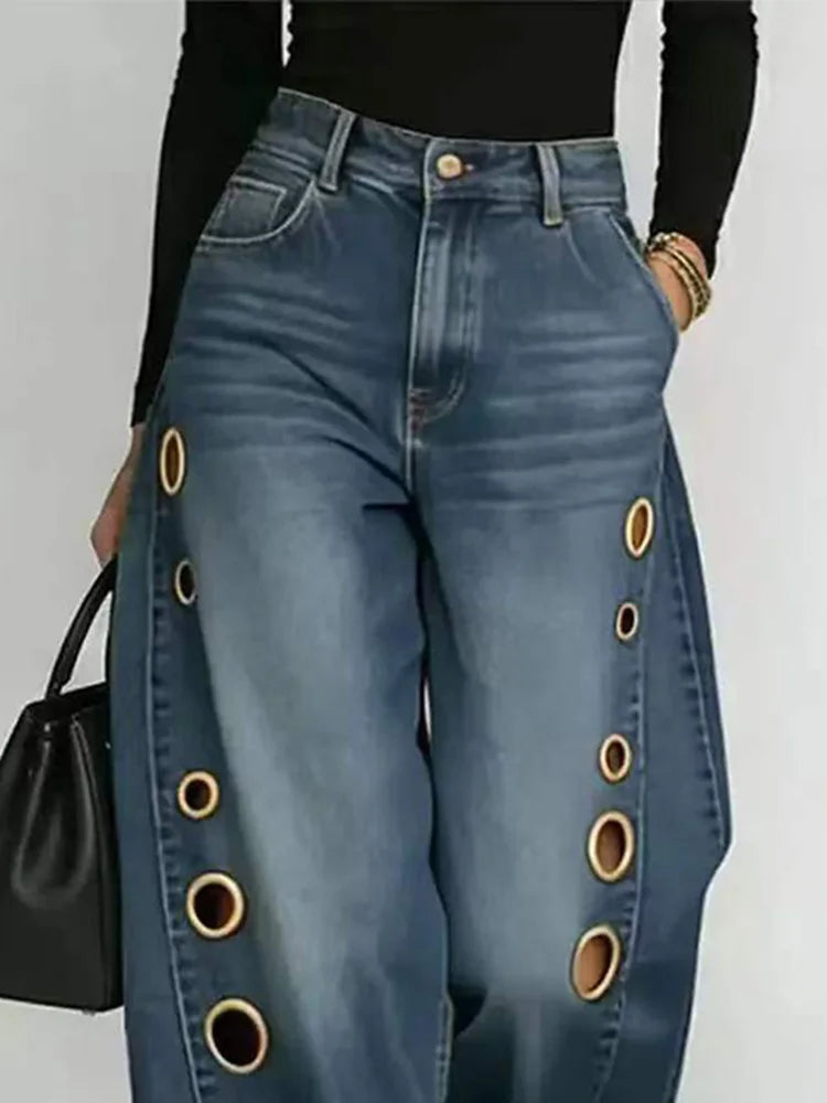 Vintage Y2K Wide Leg Jeans – Hollow Out Streetwear Pants for All Seasons