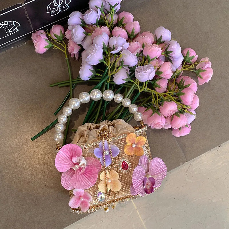 Metal Flower Beaded Handbag