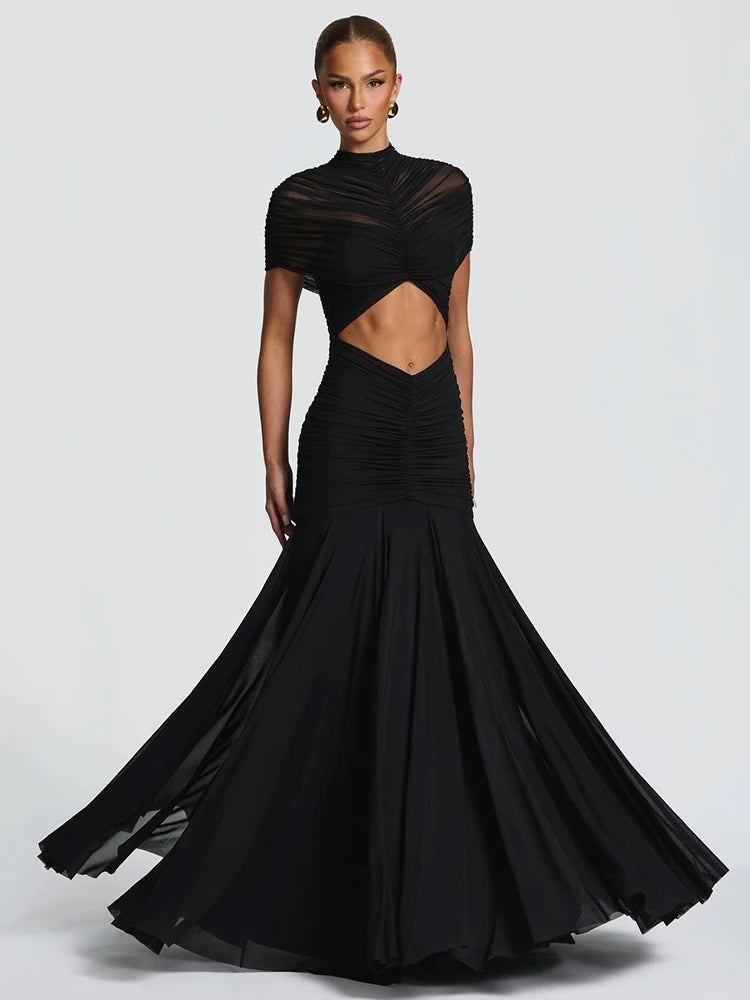 Elegant Mesh Patchwork Hollow Out Double Layer Dress