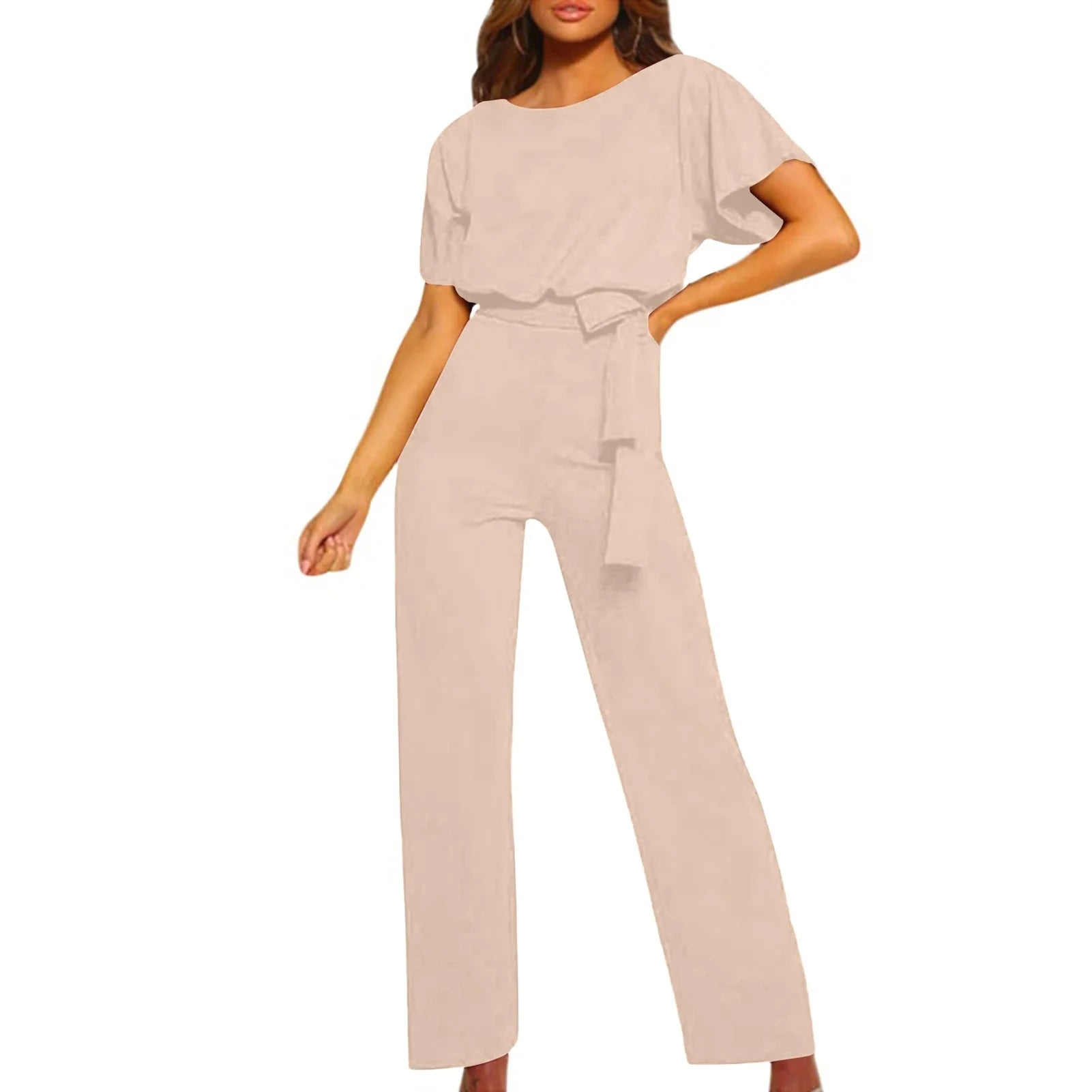 Sleeveless Belt Wide Leg Elegant Lady New Size Bodycon Jumpsuits