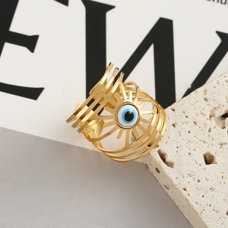 14K Gold Plated  Wide Evil Eyes Rings