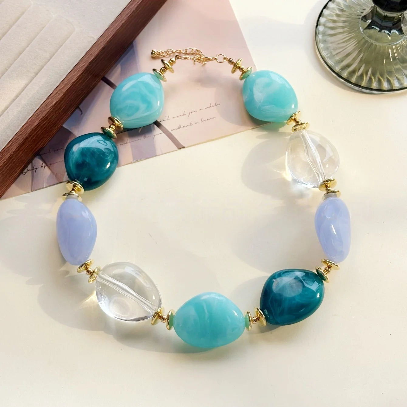 Irregular Blue Green Acrylic Beaded Necklace