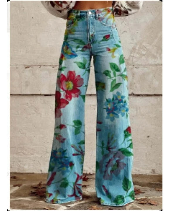 Wide-Leg Plus Size Denim-Look Casual Pants
