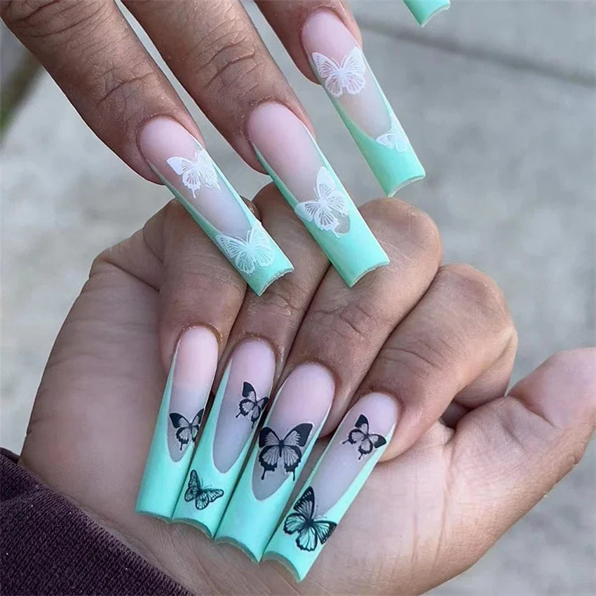 24Pcs/Set French Ballet Fake Nails Art Stars Sky Eyes Wearing False Nails