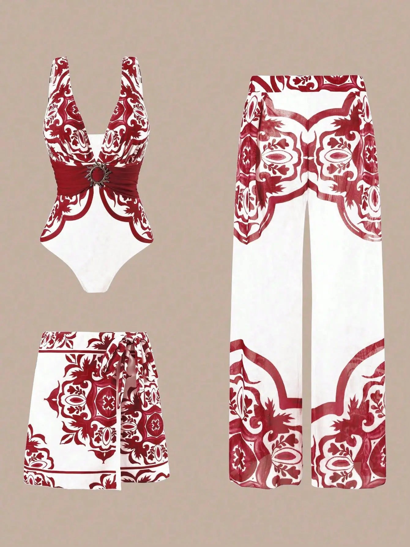 One-Shoulder Ruffled Print Floral Swimsuit Set Cover Up