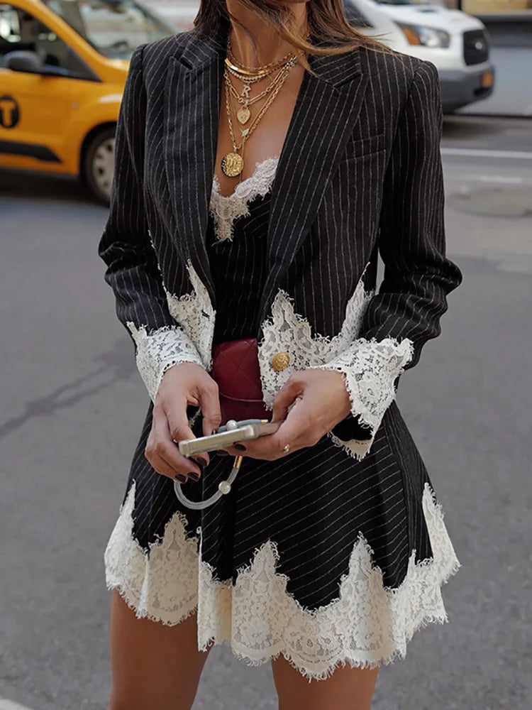 Sexy V Neck Mini Dress And Lapel Suit Jacket