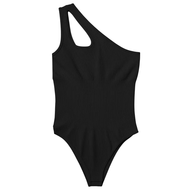 Tummy Control Cutout Sleeveless Sculpting One-shoulder Sexy Bodysuits
