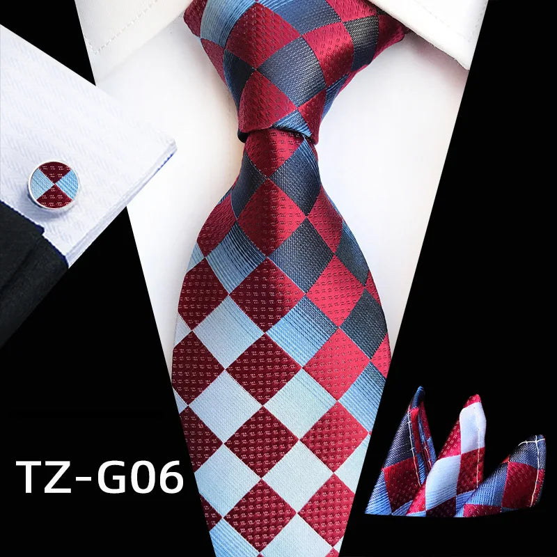 Orange Novelty Ties Plaid Flower Design Wedding Necktie Hanky Cufflinks