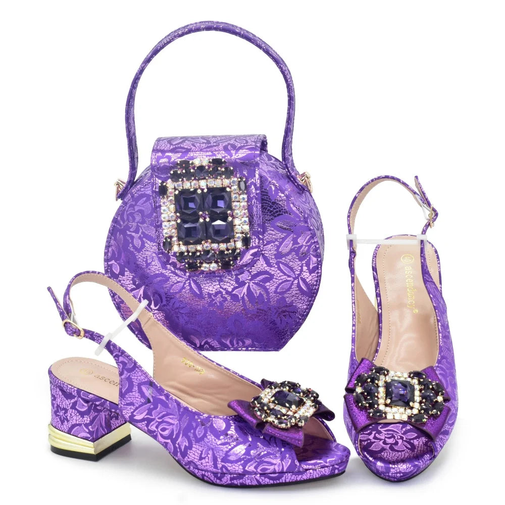 ✨ Rhinestone Italian Party Shoes & Matching Bag Set for Women