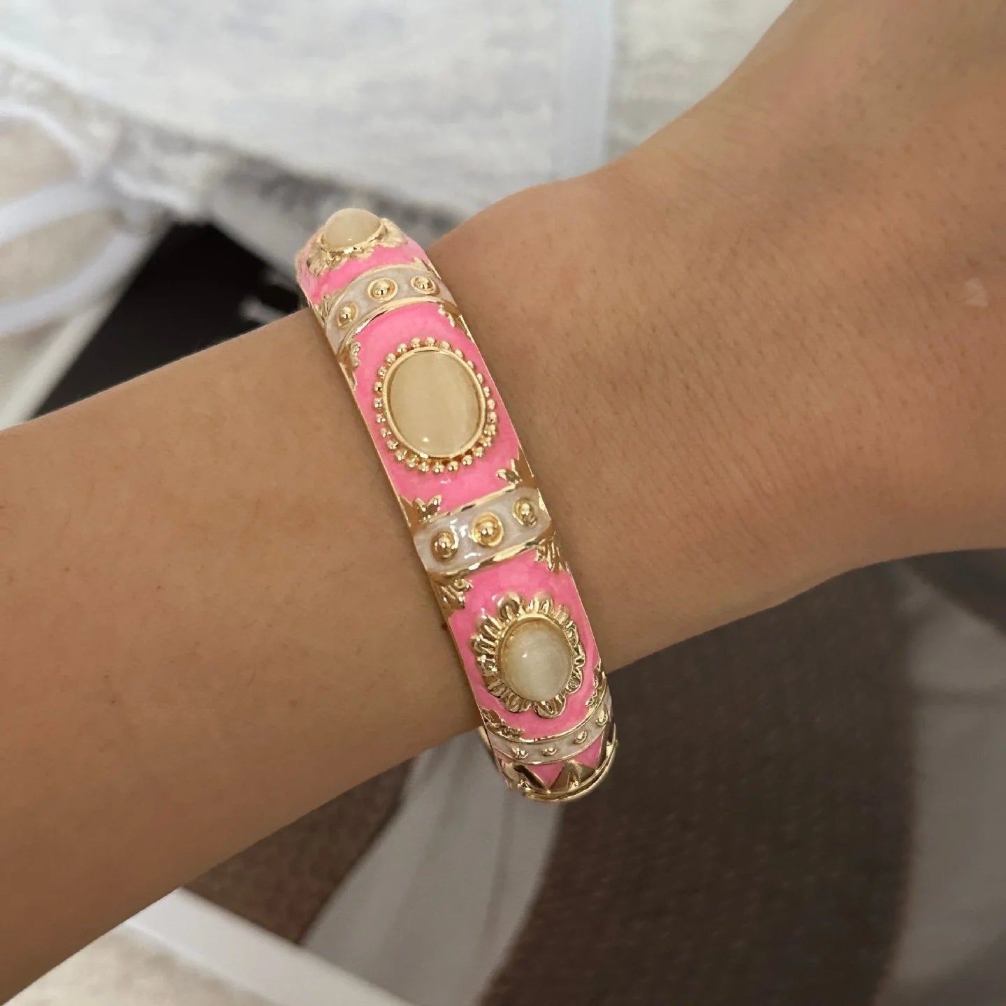 Colorful Enamel Resin Bamboo Bangle Geometry Bracelet