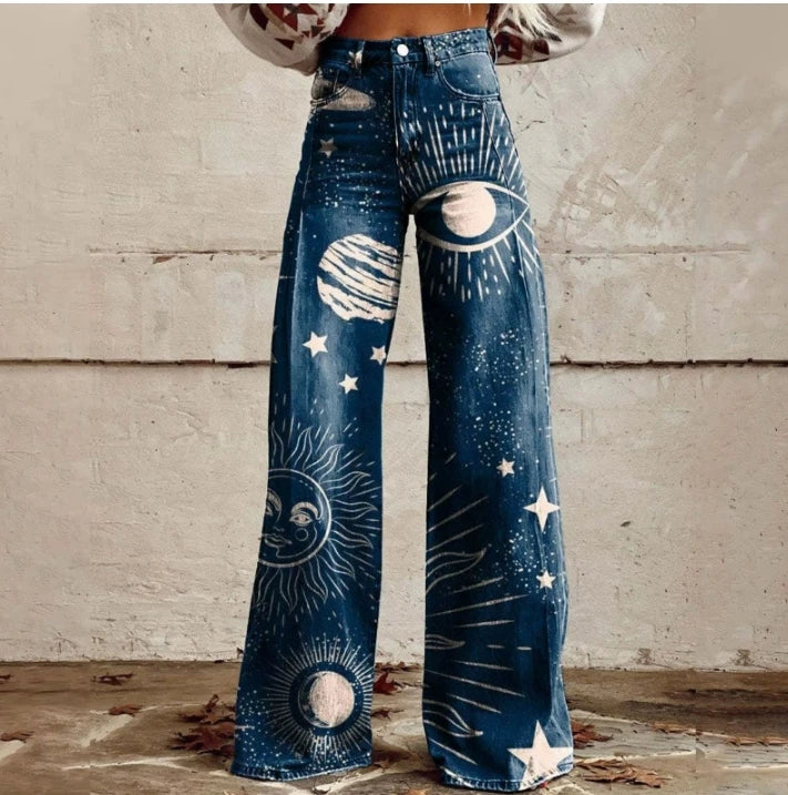 Wide-Leg Plus Size Denim-Look Casual Pants