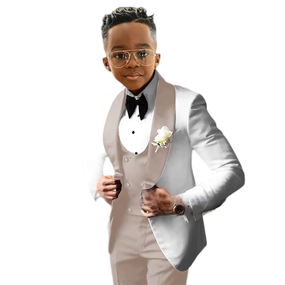 Suit for Boys Wedding Tuxedo – 3 Piece White Jacket, Royal Blue Pants &amp; Vest | Slim Fit Tailored Kids Blazer Set