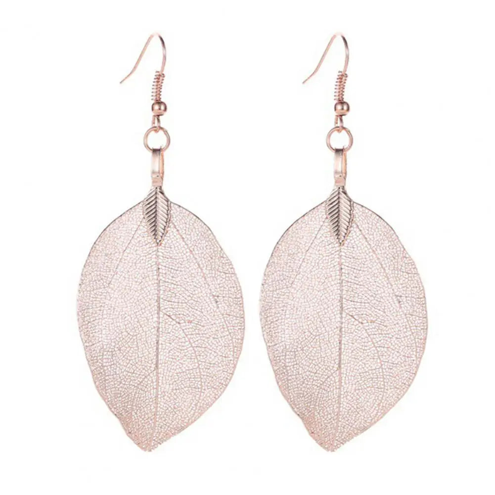 Stainless Tree Leaf Shape Hollow Out Elegant Dangle Earrings