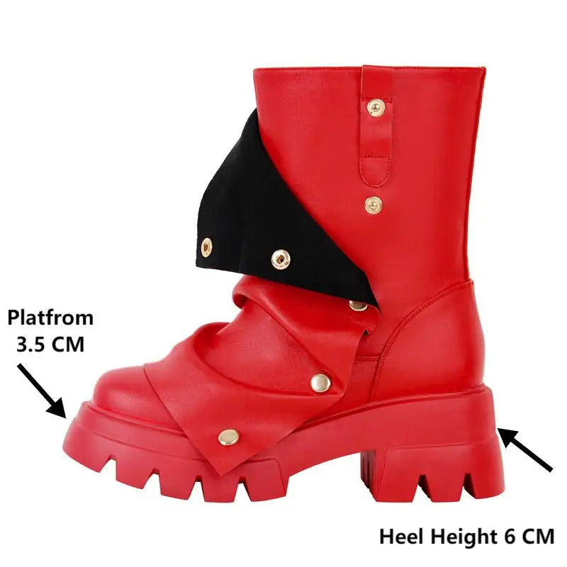 Round Toe Platform Fold Over Boots