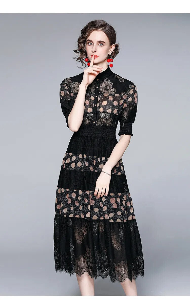 Summer Long Elegant Black Lace Dress
