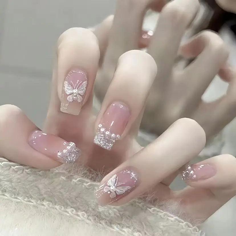 24Pcs Pink Ballet Fake Nails