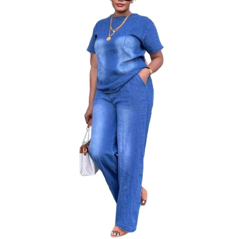 Women’s Denim Two-Piece Pant Set