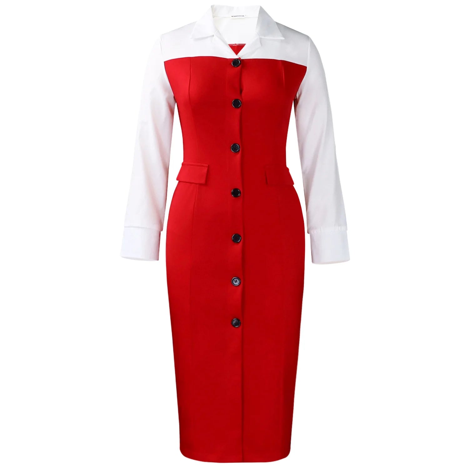 Autumn Winter Fashion Long-Sleeved Suit Collar Patchwork Pencil Skirt Dress