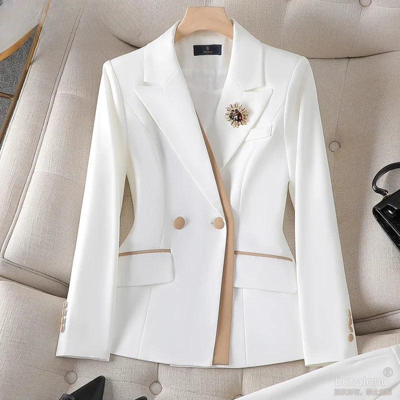 Temperament Korean Suit Two‑Piece Set – Long Sleeve Tunic Coat & High Waist Straight Pants