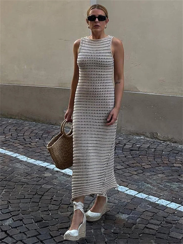 Striped See-Through Long Dress