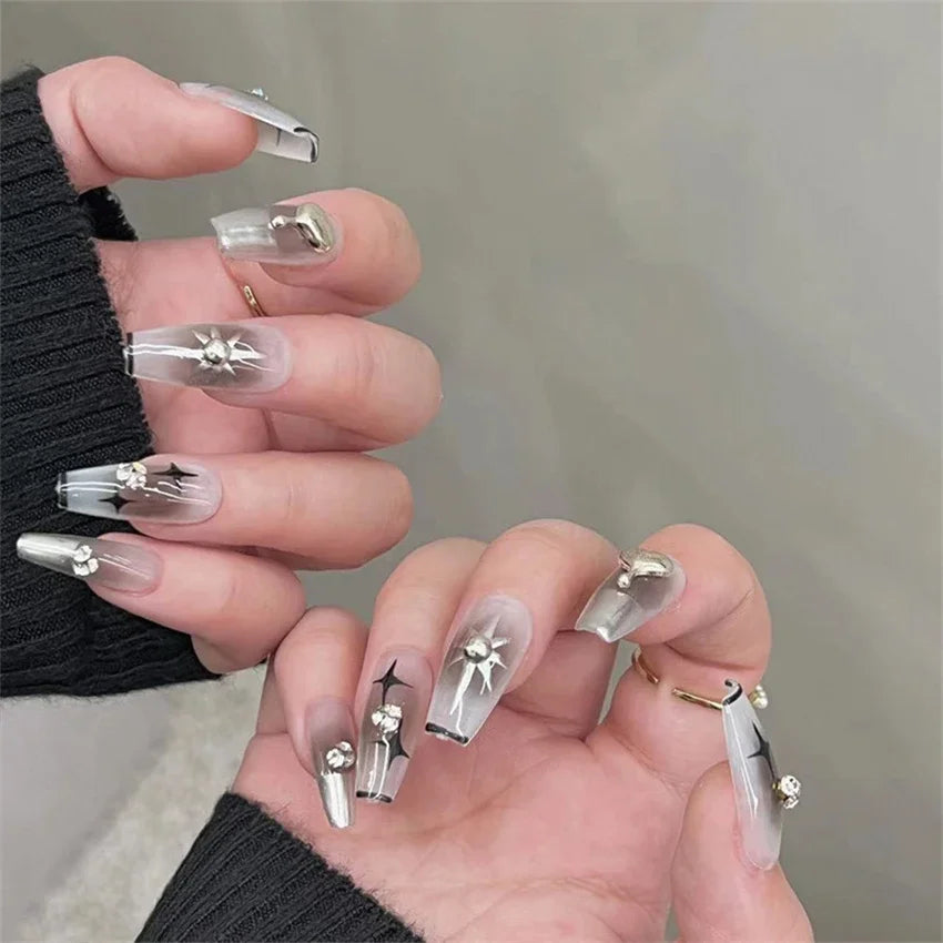 24Pcs/Set French Diamonds Wearing False Nails