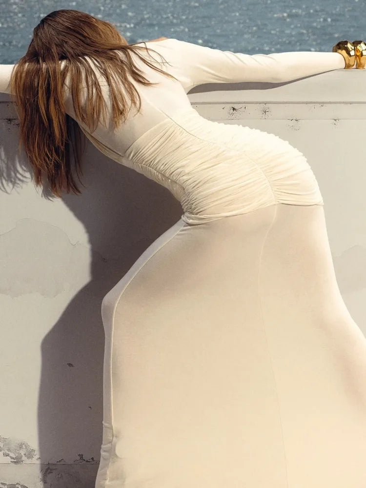 Elegant Mesh Patchwork Long Sleeve Bodycon Dress