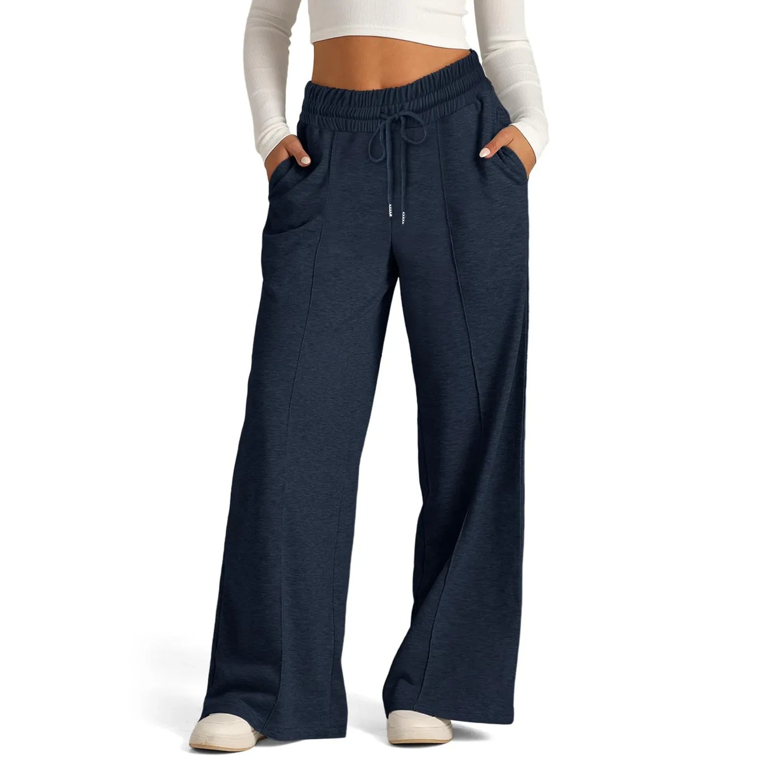 Wide Leg Long Streetwear Maxi Lace Up Elastic Waist Loose Casual Elegant Jogger