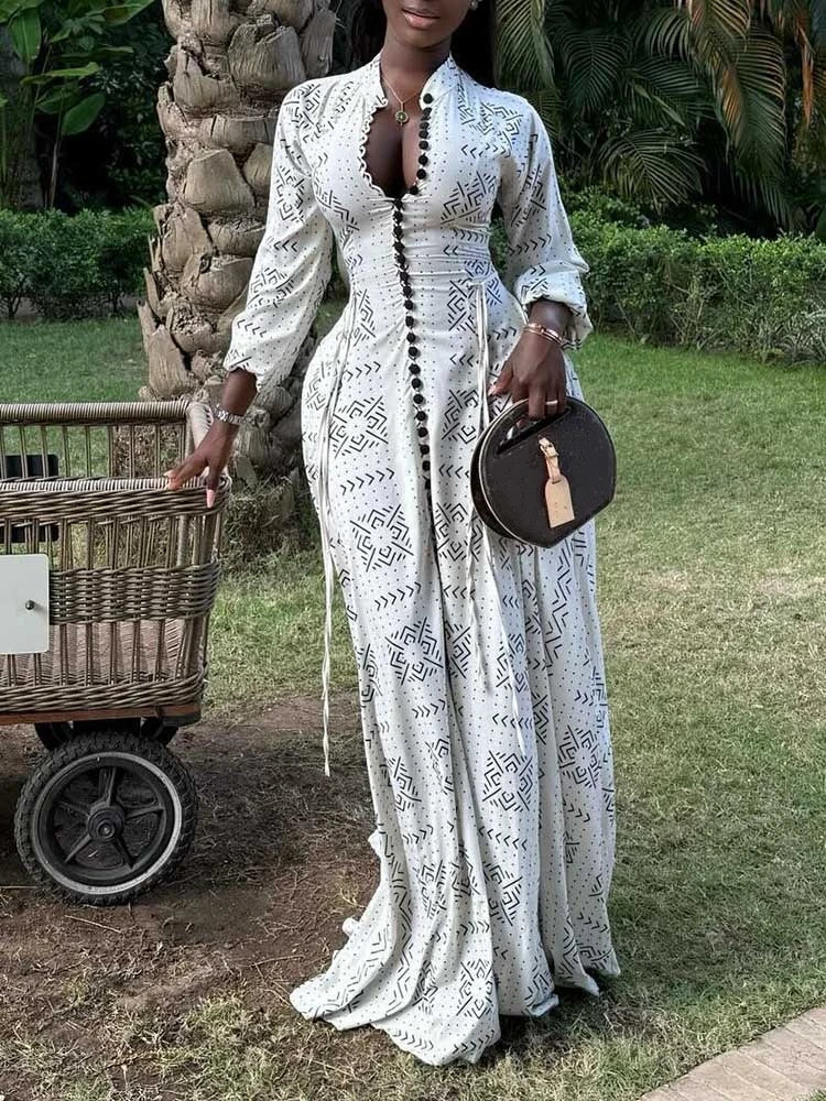 Curvy Spring Button-up Casual Daytime Wear White Long Sleeve Dress
