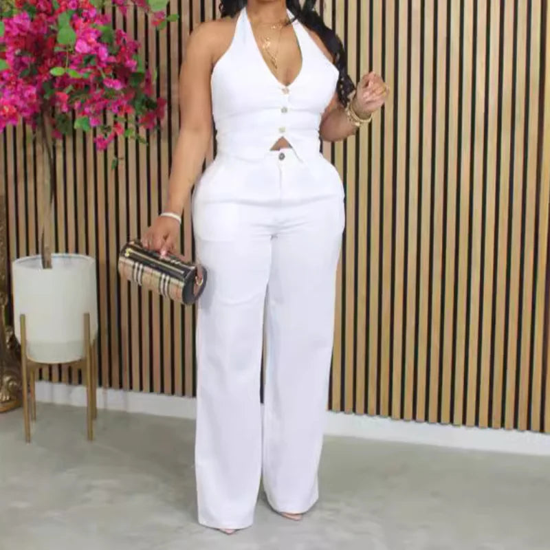 Spring Summer Long Sleeve Vest Top and Pants Set