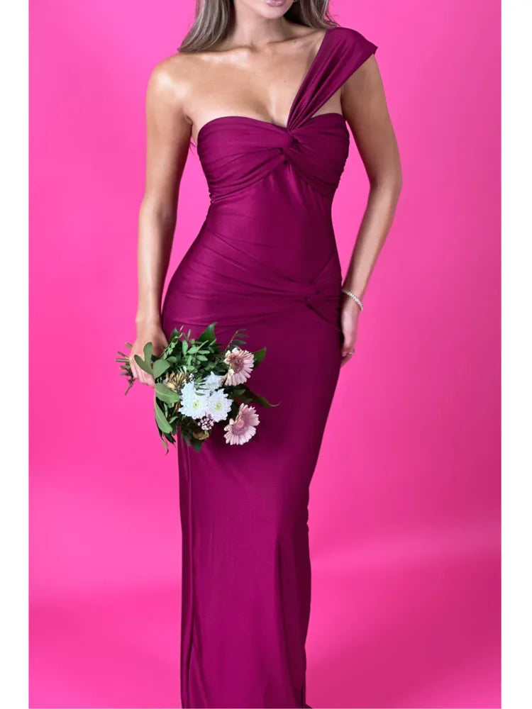Elegant Sleeveless Single Shoulder Strap Zipper Evening Dress