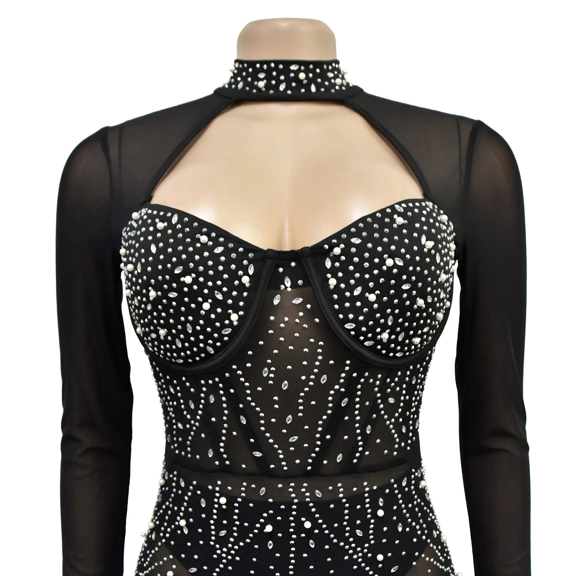 Luxurious Sexy Sparkly Rhinestones Transparent Mesh Jumpsuits
