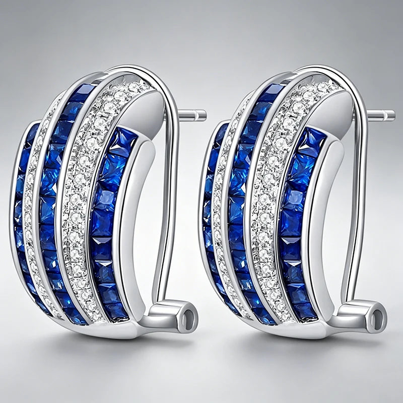 Blue & White CZ Hoop Earrings