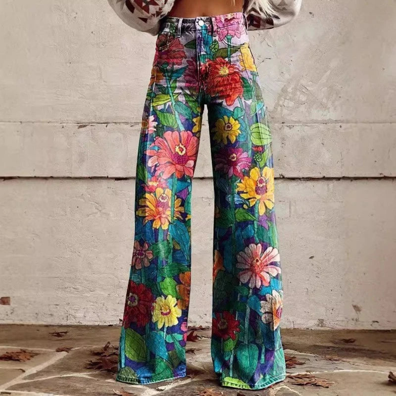 Wide-Leg Plus Size Denim-Look Casual Pants