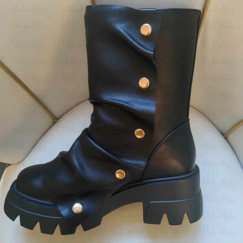 Round Toe Platform Fold Over Boots