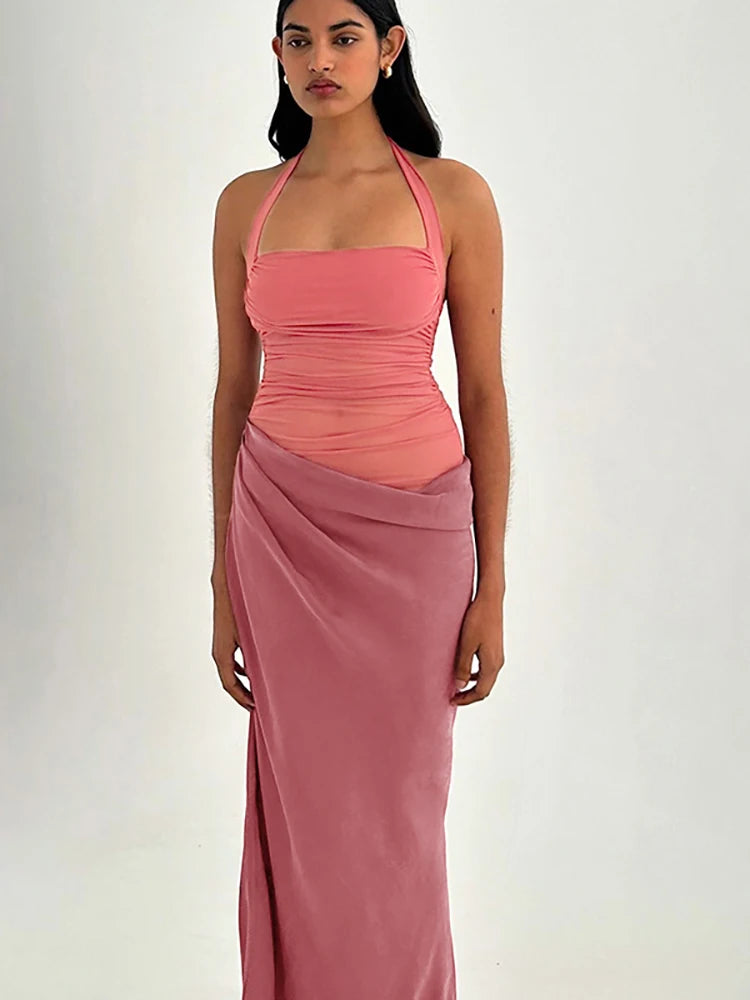 Sexy Backless Halter Maxi Dress