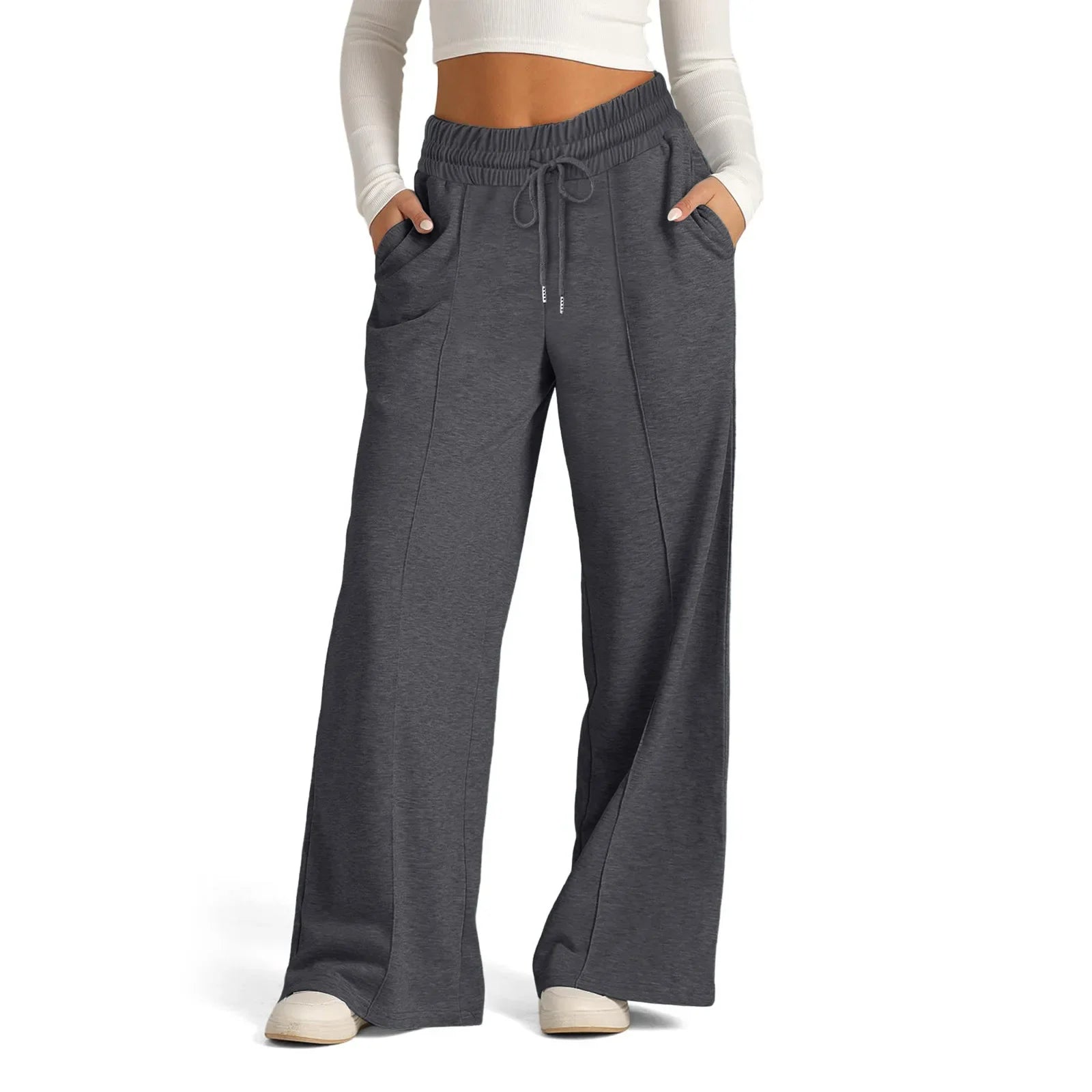 Wide Leg Long Streetwear Maxi Lace Up Elastic Waist Loose Casual Elegant Jogger