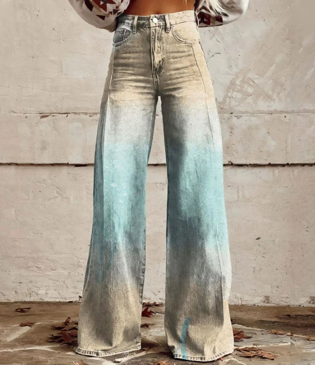 Wide-Leg Plus Size Denim-Look Casual Pants