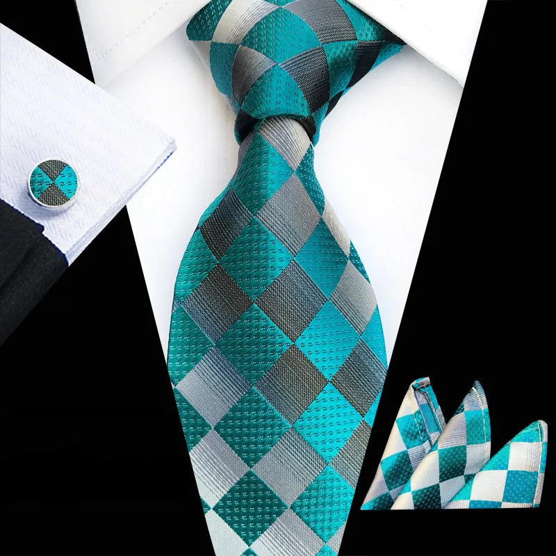 Orange Novelty Ties Plaid Flower Design Wedding Necktie Hanky Cufflinks