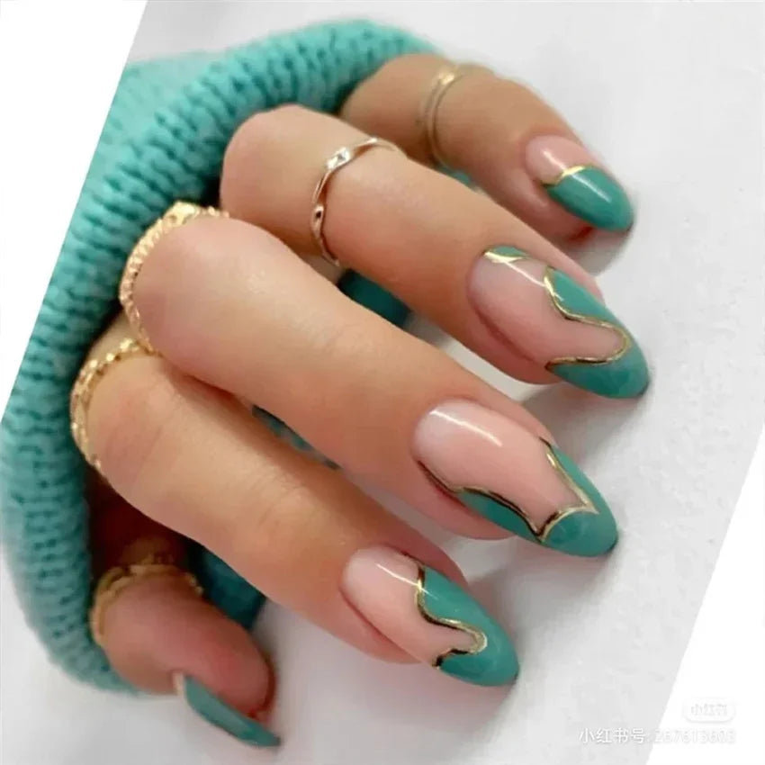 24P/set Medium Length French False Nails