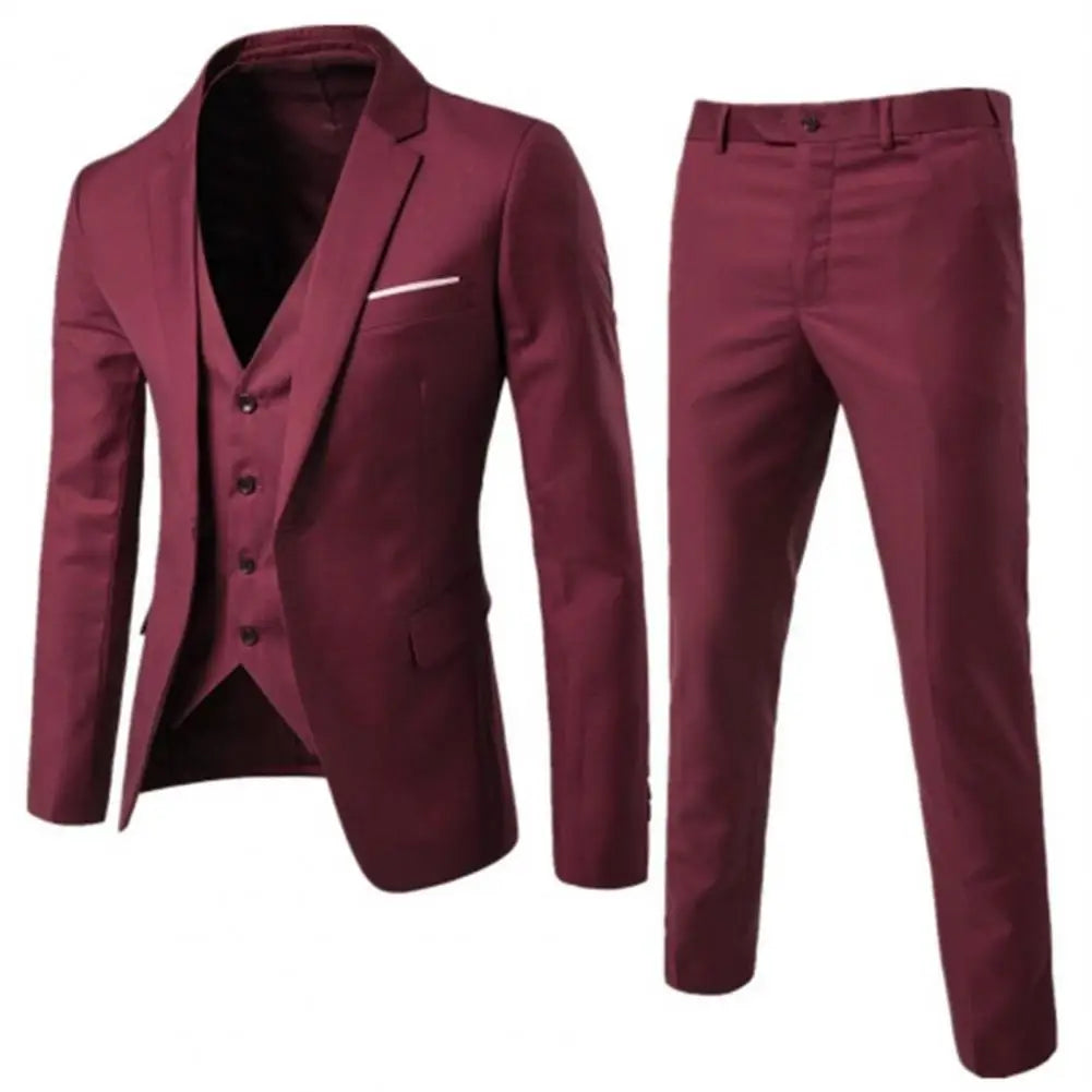 Solid Color Slim Fit Turn down Collar Anti wrinkle Groom Wedding Suit
