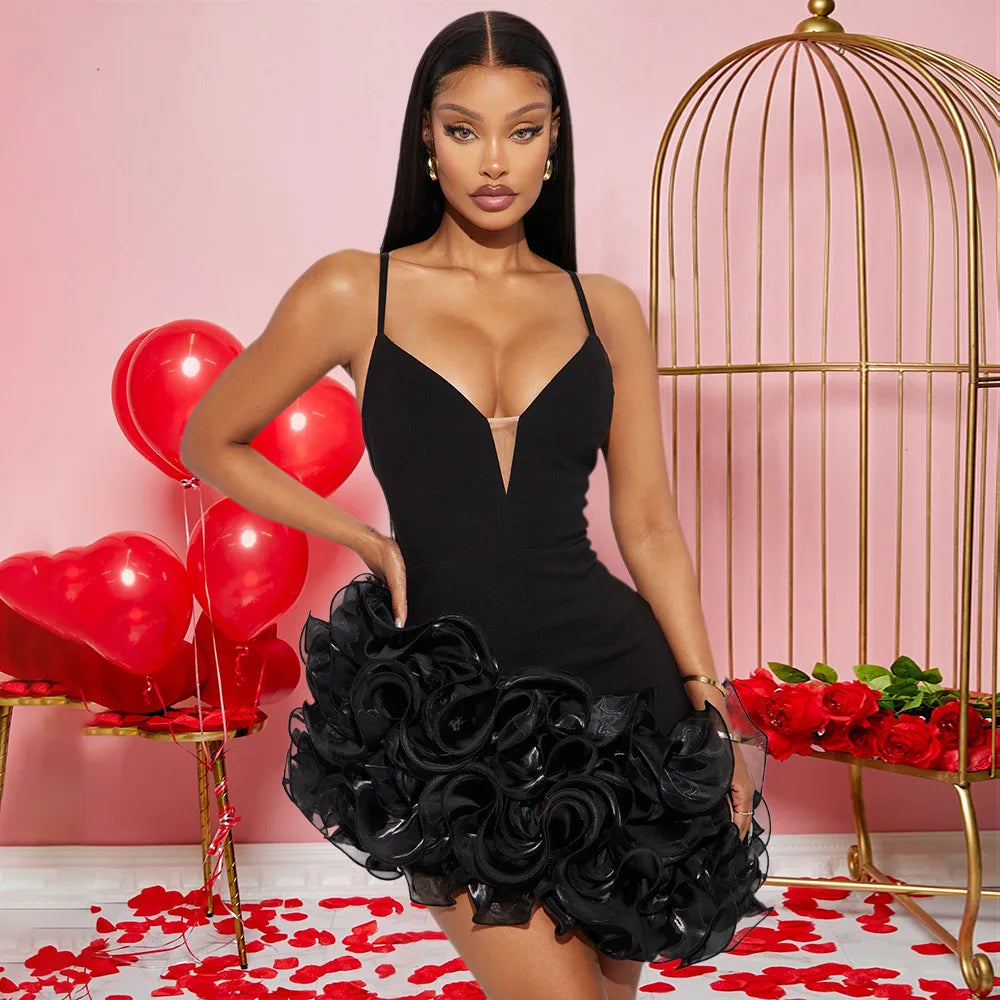 Ruffle Pleated Dress Lady Party Mini Evening Elegant Dresses 2024 Women Winter Fall Clothes Luxury Sexy Bodycon Red Dresses