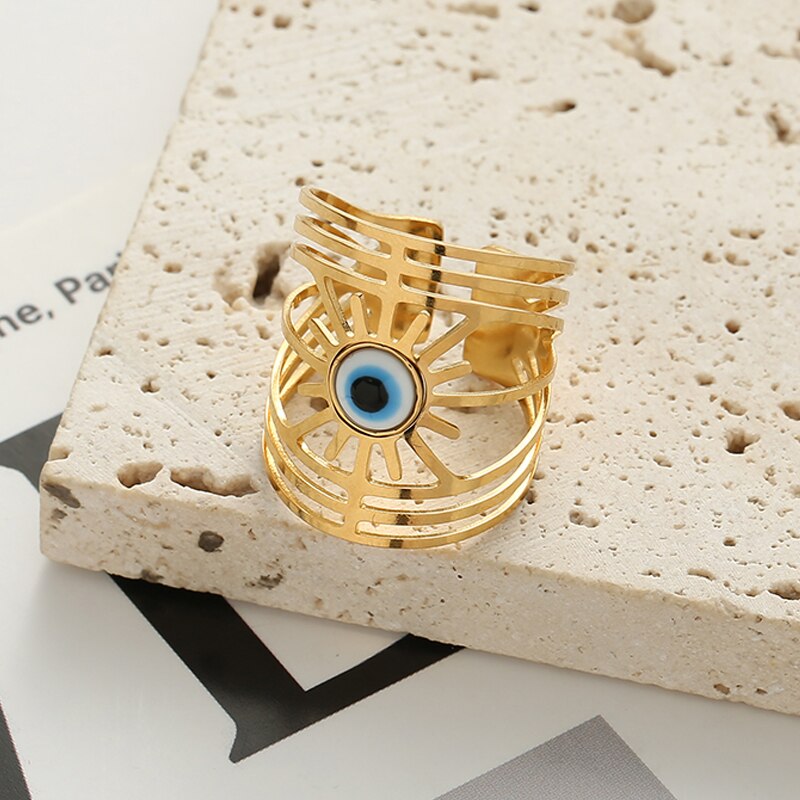 14K Gold Plated  Wide Evil Eyes Rings