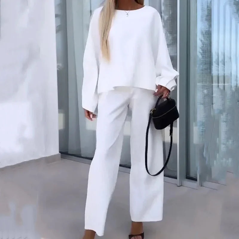 Fashion Round Neck Top & Long Pant Suits