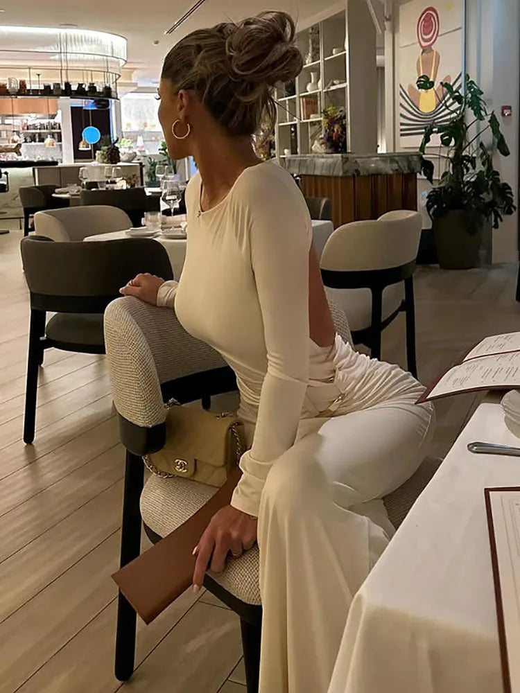 Elegant Long-sleeved Round-neck Bodycon Long Dress