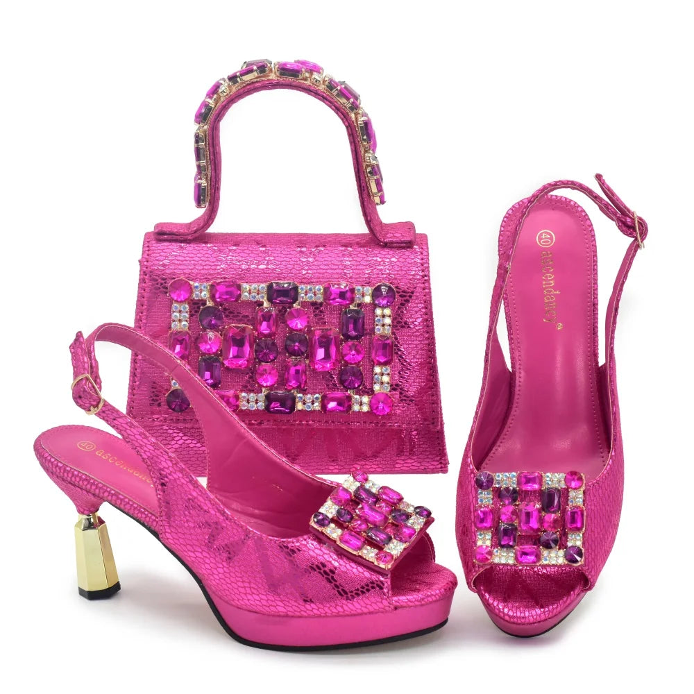 Luxury Rhinestone Shoe & Bag Set