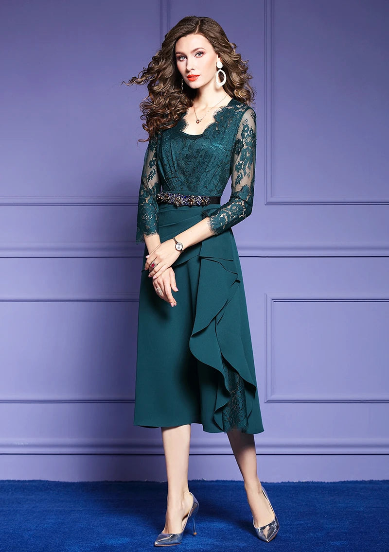 Spring & Autumn Elegant Vintage Lace Dress
