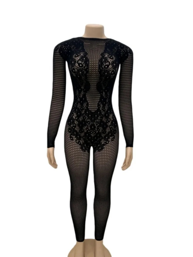 Sexy Backless Deep V Long Sleeve Solid Color Tight One Piece Outfits