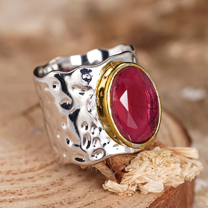 Creative Attractive Rings with Big Red CZ Design