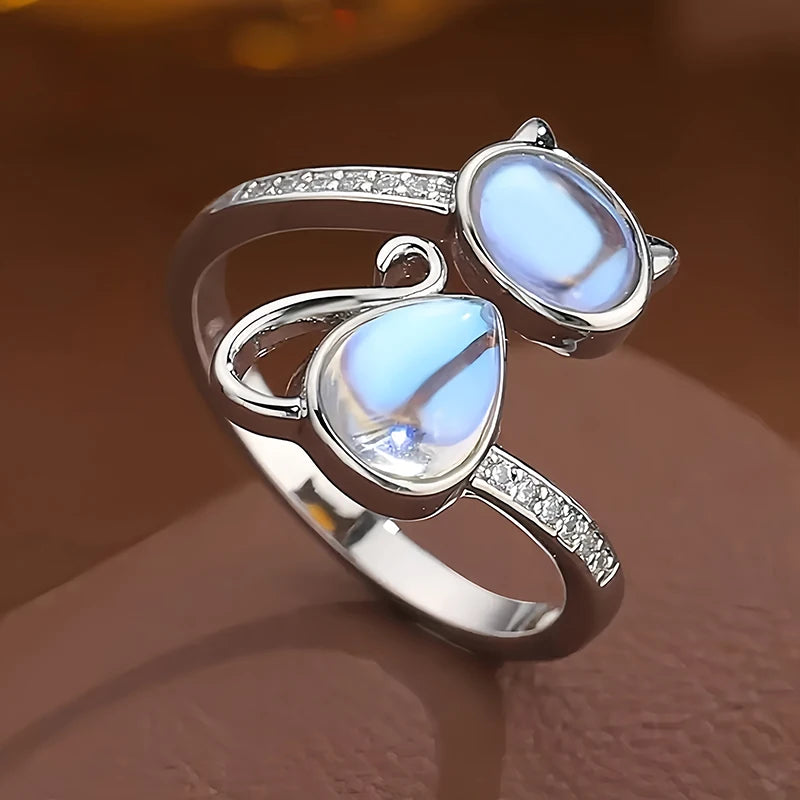 Active Cat Design Opening Rings with Imitation Opal