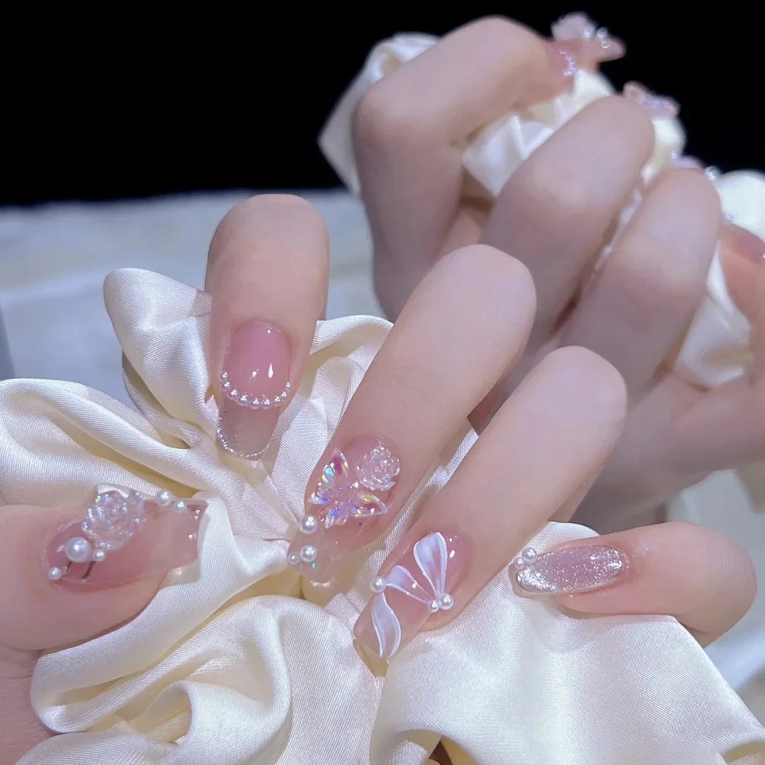 24Pcs Pink Ballet Fake Nails